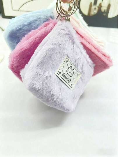3个/6个套装 随机颜色 休闲毛绒女孩零钱包 - 简约短毛绒材质，时尚百搭，适合日常使用 / 时尚女孩钱包，创意钱包，女孩迷你小包，迷你钱包，零钱包，耳机盒，学生礼物，新年礼物，送给女孩的礼物