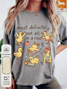 Trenfashion Women's Oversized Short Sleeve Graphic Tee With 'Most Definitely Not All In A Row' Funny Duck Doodle Print, Teacher Life Humorous - 灰色 - 查看 7
