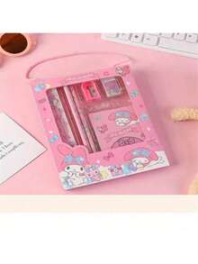 Sanrio 6pcs/1set Sanrio Writing Tool Set, Black Cat Melody Cinnamon Dog Stationery Set, Includes Premium Pencil, Eraser, Ruler, Notebook, Pencil Sharpener, Back To School; School Supplies; School Stationery Suitable For Students,Party Gift