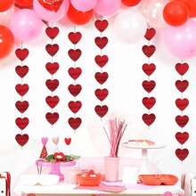 12/24 Pcs Red Heart Sequin Garland Banners Red Glitter Heart Hanging String Decoration Valentines Day DIY Hearts Garland Decoration For Wedding Valentine's Day Anniversary Party Home Decor - Red - View 8
