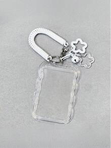 1个可伸缩心形卡包钥匙扣，1/2个耐用透明证件卡包套装，带可拆卸可擦拭滑动盖、钥匙圈和可拆卸挂绳/吊坠 - 重型透明卡套，带证件窗口和卡槽，适用于学校、办公室、活动