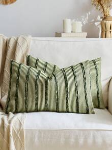 1/2 Vỏ gối kẻ sọc xanh ô liu và xanh cỏ, Vỏ gối nhung họa tiết trang trại Bohemian, Vỏ gối màu trung tính dùng cho ghế sofa, giường, phòng ngủ, phòng ăn, tiệc tùng, trang trí, thích hợp cho mùa xuân, mùa thu và mùa đông - Nền xanh cỏ + xanh ô liu - Xem 9