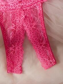 2 piezas Conjunto de lencería con encaje floral, sujetador de copa abierta y tanga de entrepierna abierta, conjunto de ropa interior y ropa de dormir sexy para mujer - Rosa Fucsia - Ver 7