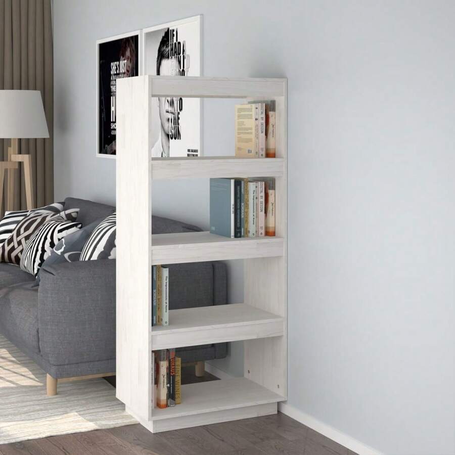 Libreria/divisorio vidaXL, colore bianco, 60x35x135 cm, in pino massello. - Cammello - Visualizzare 1