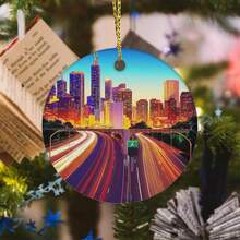 1 Piece Luxury Theme Ceramic Ornament - Iconic Skyline With Willis Tower And Navy Pier, Durable Collectible Tree Decoration, Suitable Holiday Decoration, Families, Year-Round Use (Compatible With Trees) - 3*3英寸 - 查看 2