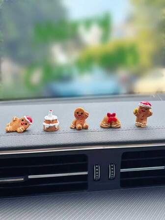 5 piezas de mini hombrecitos de jengibre lindos como decoración de coche, adecuados para decoración navideña, decoración del interior del coche.