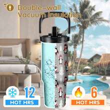 1 Pc 30oz Auto Cup, Stainless Steel Tumbler - Double Wall Insulated Travel Mug For Coffee & Water,Penguin Christmas Tree Snowflake Pattern Theme Termos, Cups Tumbler,Vasos,Keeps Drinks Hot Or Cold - Water Bottle For Women - Suitable For Car Outdoor Use, Christmas Gift,Perfect Gift For Outdoor Adventurers & Coffee Lovers, Student & Children Gifts, Mom Gifts For Christmas, Grandma Gifts - Black - View 5