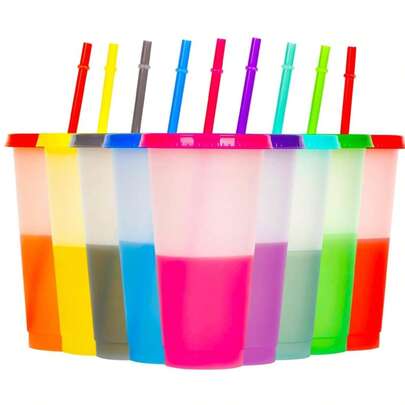 Tazas que cambian de color con tapas y pajitas, paquete de 10 reutilizables, adecuadas para fiestas, días festivos y regalos