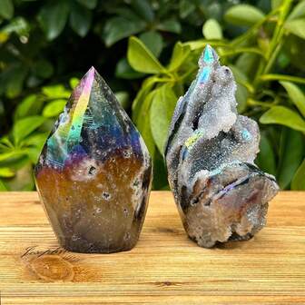 1pc Natural Sphalerite, Earth Core Sphalerite Cluster, Color-Changing Crystal Stone, Electroplated Mineral Rock, Crystal Ornament