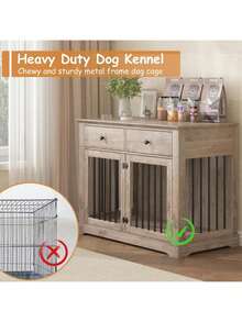 44-Inch Large Dog Crate Furniture – Wooden Kennel End Table With 2 Storage Drawers, Decorative Indoor Pet House For Medium & Large Dogs,Thanksgiving,Christmas Gift - 灰色 - 查看 4