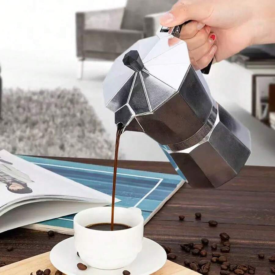 1pc Moka Pot, Aluminum Single Valve Coffee Maker, Brew Espresso Cup, Direct Heating, Essential For Outdoor Leisure Coffee Break