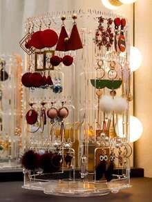 1个360°旋转首饰收纳盒，项链耳环展示架，多层卡槽和316个孔，大容量耳环首饰盒，情人节礼物，梳妆台收纳盒 - S，房间装饰 - 黑色 - 查看 5