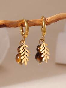 GEREIT 1 Pair 18K Stainless Steel Natural Stone Radiating Wheat Earrings, Suitable For Women's Daily Wear (Natural Stone Veining Is Random)