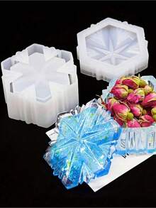 一套雪花盒树脂模具，带盖首饰盒硅胶模具，环氧树脂浇铸模具，DIY糖果架配件收纳盒 - 白色 - 查看 10