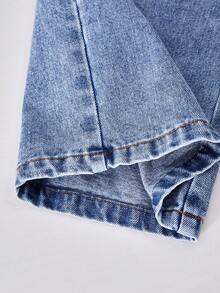 Jeans vaqueros anchos de pierna casual con bordado de corazón y lavado desgastado para niñas - Azul - Ver 6