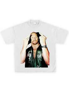 Camiseta de manga corta impresa genial para la personalidad masculina, estilo de moda, estilo callejero americano, transpirable para la piel, adecuado para el verano. - Blanco - Ver 1