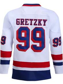 Men's 99 White Ice Hockey Jersey Casual Long Sleeved Embroidered Stitching V-Neck T-Shirt Party Sports Top