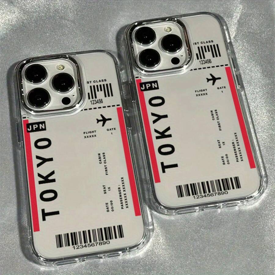 Funda Protectora de TPU con Diseño de Graffiti de Billete de Avión de Tokyo| Cubierta de Teléfono a Prueba de Golpes| Transparente y Resistente a los Arañazos, Compatible con 7 / X / XS / 11 Series y Modelos 12 / 13 / 14 / 15, funda para móvil, carcasa celular, case, estuche celular, fundas, carcasa - Color 1 - Ver 1