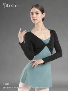 DonsGirl 一件式女式针织芭蕾热身上衣 - 长袖前结设计，优雅百搭毛衣，适合芭蕾/现代舞和日常穿着 - 黑色 - 查看 8