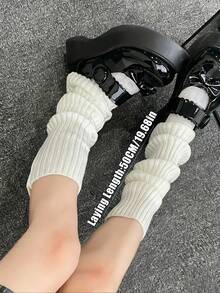 1 Đôi tất nữ dài đến đầu gối, có gân - Màu đen trắng, chất liệu dệt kim mềm mại, ấm áp | Tất co giãn, rộng rãi, thoải mái, phù hợp mặc hàng ngày, vừa vặn và ôm sát, màu trơn - Thiết kế nhẹ và thoáng khí - màu đen - Xem 12