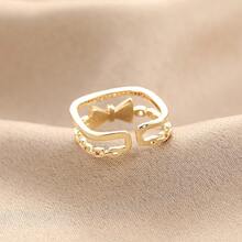 Double Layer Bowknot Ring Women, Light Luxury, Sweet Open Finger Ring Girls, Holiday - Vòng cung mở nhỏ giọt dầu - Xem 3
