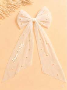 1pc Girls Cute & Lively Tulle Pearl Bow Headband, Suitable For Party And Wedding - Multicolor - View 7