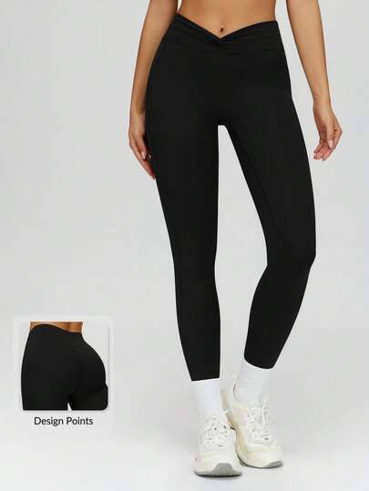 MASKERT Women's High-Waisted Twisted-Waist Sports Leggings, Side Pockets, Shape-Enhancing & Slimming, 7/8 Length Leggings For Yoga And Fitness