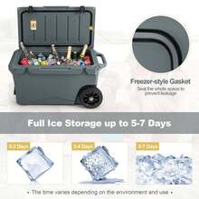 COSTWAY 75 Qt Portable Cooler Roto Molded Ice Chest Insulated 5-7 Days With Wheels Handle Charcoal/Tan - Charcoal - View 3