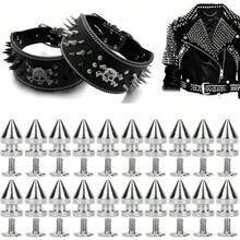 20 Piezas Punk Cone Spikes Studs, Screwback Studs Remaches Metal Bullet Spikes Studs para Ropa Leather Decoración Accesorios 8x13.5cm(8 * 13,5mm plata) - 8*13,5 mm plano - Ver 13
