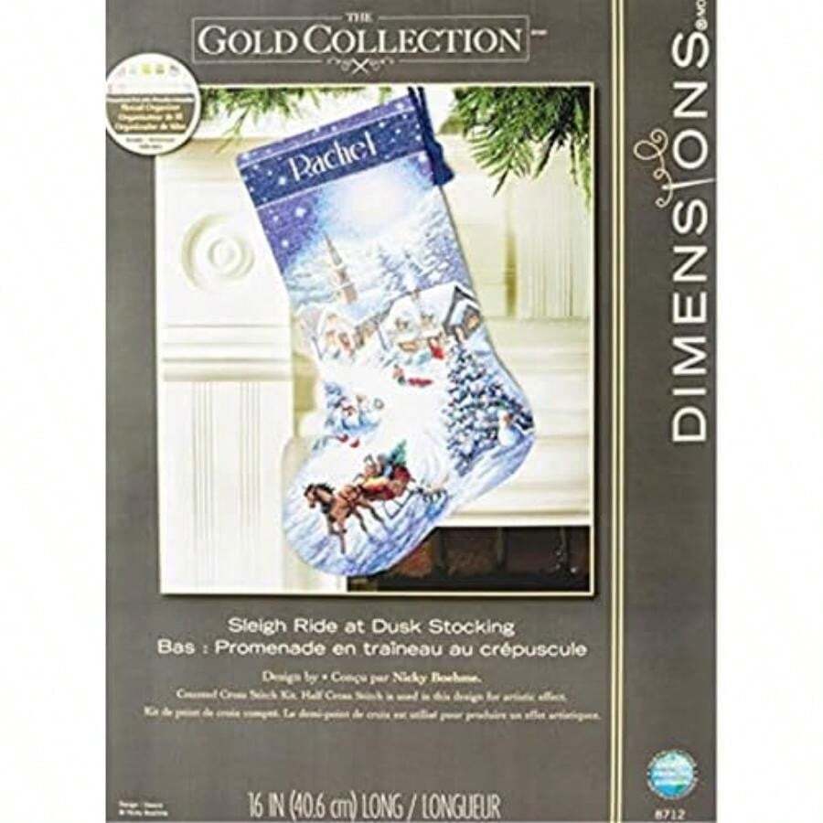 Dimensions Needlecrafts Counted Cross Stitch, Santa's Toys Stocking(Calcetín de paseo en trineo al atardecer) - Multicolor - Ver 1