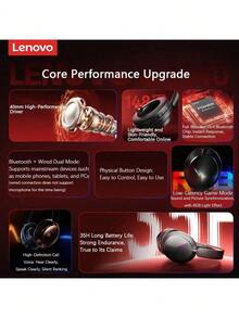 Lenovo Auriculares inalámbricos Bluetooth EH140, estilo gaming negro, optimización de chip dedicado, posicionamiento preciso del sonido, controles inalámbricos, adecuados para juegos FPS. - Negro - Ver 2
