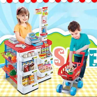 Set de Supermercado de Juguete para Niños con Luces y Sonido Incluye Carrito de Compras y 24 Accesorios