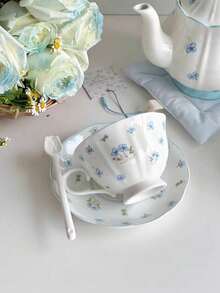 1 Set Ceramic Coffee Cup & Saucer, Suitable For Home Kitchen, Restaurant, Living Room, Gift, Drinking Water, Tea, Coffee, Milk, Juice, Wedding, Party, Birthday