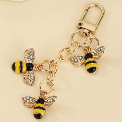 1pc Unisex Alloy Drip Oil Bee Keychain, Fashion Rhinestone Bee Pendant Bag Charm Gifts For Mother, Father, Graduation, And Teacher