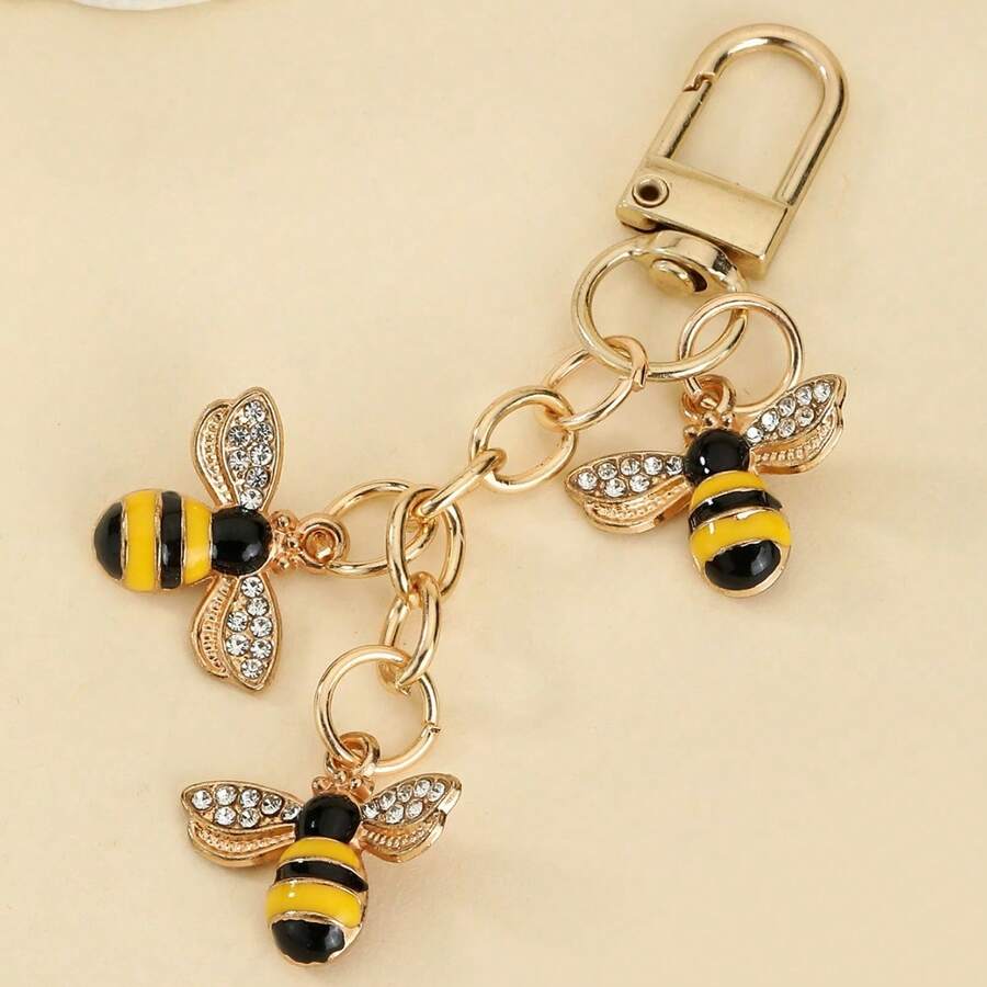 1pc Unisex Alloy Drip Oil Bee Keychain, Fashion Rhinestone Bee Pendant Bag Charm - Multicolor - View 1