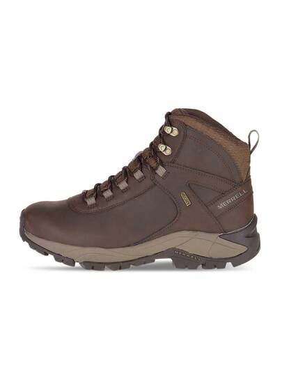Merrell Zapatos de senderismo VEGO MID Impermeables de cuero duradero, cómodos, con amortiguación, absorción de impactos, soporte, transpirables, fáciles de limpiar, de corte medio, antideslizantes para excursionismo y camping para hombres en color marrón J311539