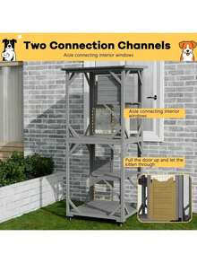 Mobile Weatherproof Catio – 70" Rolling Cat Condo With Elevated Perches, Loft Hideout, Scratching Post & Locking Wheels,Thanksgiving,Christmas Gift - 灰色 - 查看 7