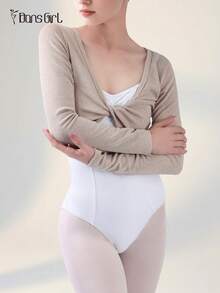 DonsGirl 1 Piece Women's Knitted Ballet Warm-Up Top - Long Sleeve Front Knot Design, Elegant Versatile Sweater For Ballet/Modern Dance & Daily Wear - Apricot - View 7