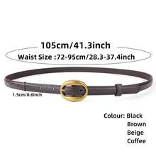 1 Stück schmaler PU-Leder Damengürtel, Lässig, mit ovalem goldfarbenen Metallschnalle, zur Dekoration von Hosen und Kleidung, geeignet für Halloween, Weihnachten, den täglichen Gebrauch und den Herbst, Damenkostüme - 1,5 cm ovaler Ledergürtel - Übersicht 4
