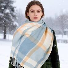 Bufandas gruesas de invierno para mujer,Bufanda Cálida Invierno Chalinas,para clima frío, cálido, de punto grueso cuadros de gran tamaño,Año Nuevo y Regalos de Navidad - Pequeño Milán - Ver 3