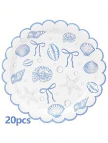 10个/20个/50个蓝色扇贝形海岸派对餐盘 海洋主题派对装饰 热带蓝色蝴蝶结海星贝壳餐具 蓝色单身派对装饰 夏季海滩婚礼 新娘送礼会 生日用品 - 彩色 - 查看 13