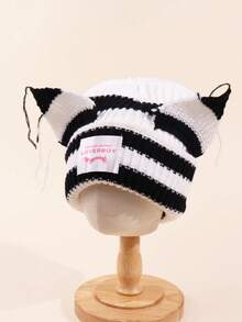 180g Pig Ear Style Knitted Beanie Hat, Warm & Fashionable, Unisex - Multicolor - View 7