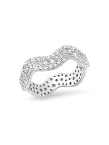 独特优雅的925纯银首饰，镶嵌圆形立方氧化锆，光滑波浪形多层戒指，专为女孩设计 - 鋯環 - 查看 15