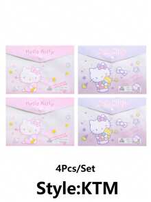 Sanrio 4个装 Hello Kitty A4 可爱卡通 Kuromi My Melody Cinnamoroll 文件袋 透明防水密封袋 塑料袋 开学季学习用品