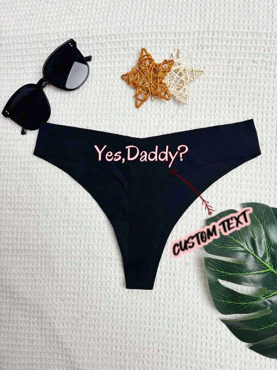 1件定制趣味圣诞女士性感诱惑极简性感丁字裤，新娘内衣 - 黑色 - 查看 1