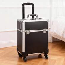 Multi-Tier Aluminum Makeup Trolley – Portable Rolling Cosmetic Organizer With Lockable Design, Detachable Beauty Box - Black - View 4