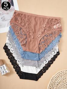 5pcs Women's Lace Panties Comfortable Splicing Briefs Lingerie Comfortable Underwear - Multicolor - View 1