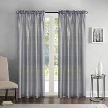 2 Panels Rod Pocket Faux Silk Semi-Sheer Curtains For Living Room Bedroom - 灰色 - 查看 10