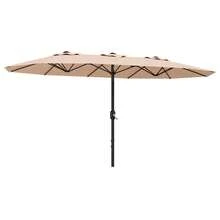 13 FT Large Patio Umbrella Outdoor Double-Sided Rectangle Market Umbrella With Crank Handle And Tilt Adjustment Waterproof Polyester Canopy For Garden, Pool, Beach, Backyard - 米色 - 查看 3