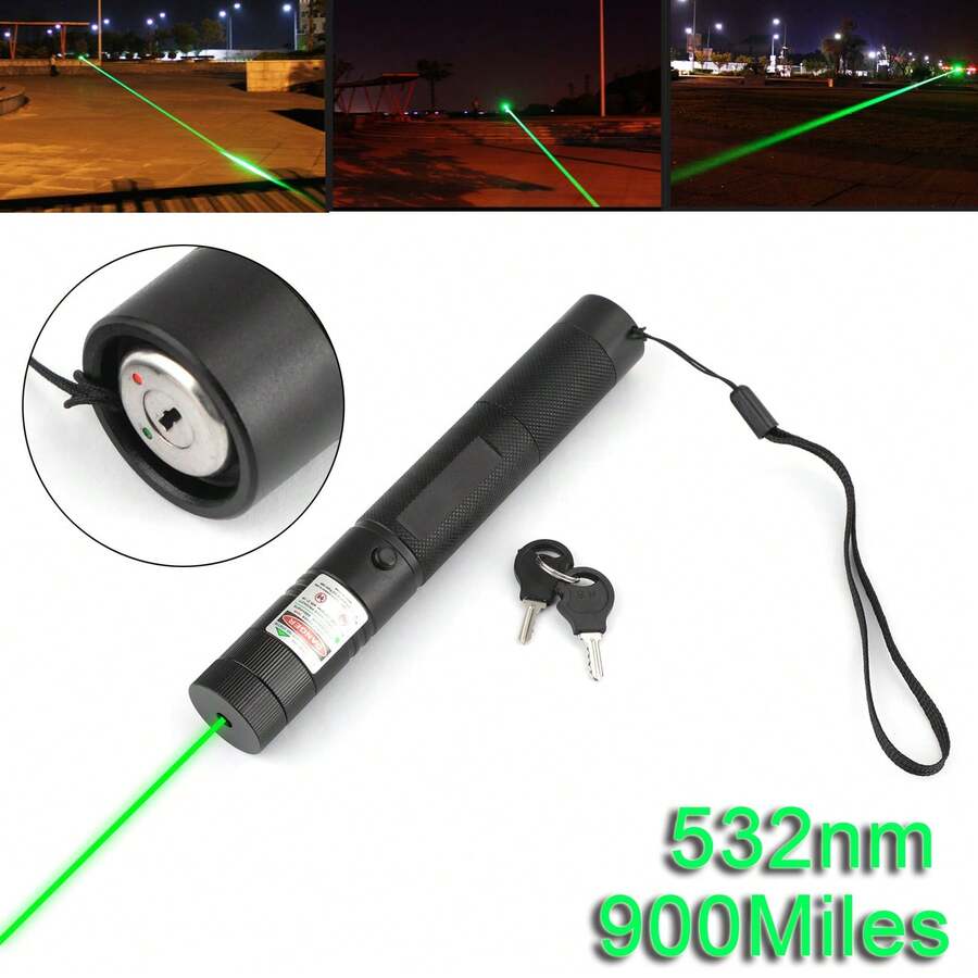Areyourshop High Power Green Laser Pointer 532nm 900 Miles Range, Rechargeable Laser Pen With Safety Lock & Focus Adjustable, Aviation Aluminum Alloy Laser Torch For Presentation, Teaching, Astronomy - Black - View 1
